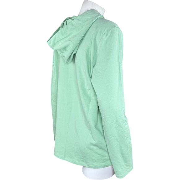 Denim & Co. Beach French Terry Roll Tab Sleeve Hooded Jacket Fresh Sage Small - Picture 6 of 14